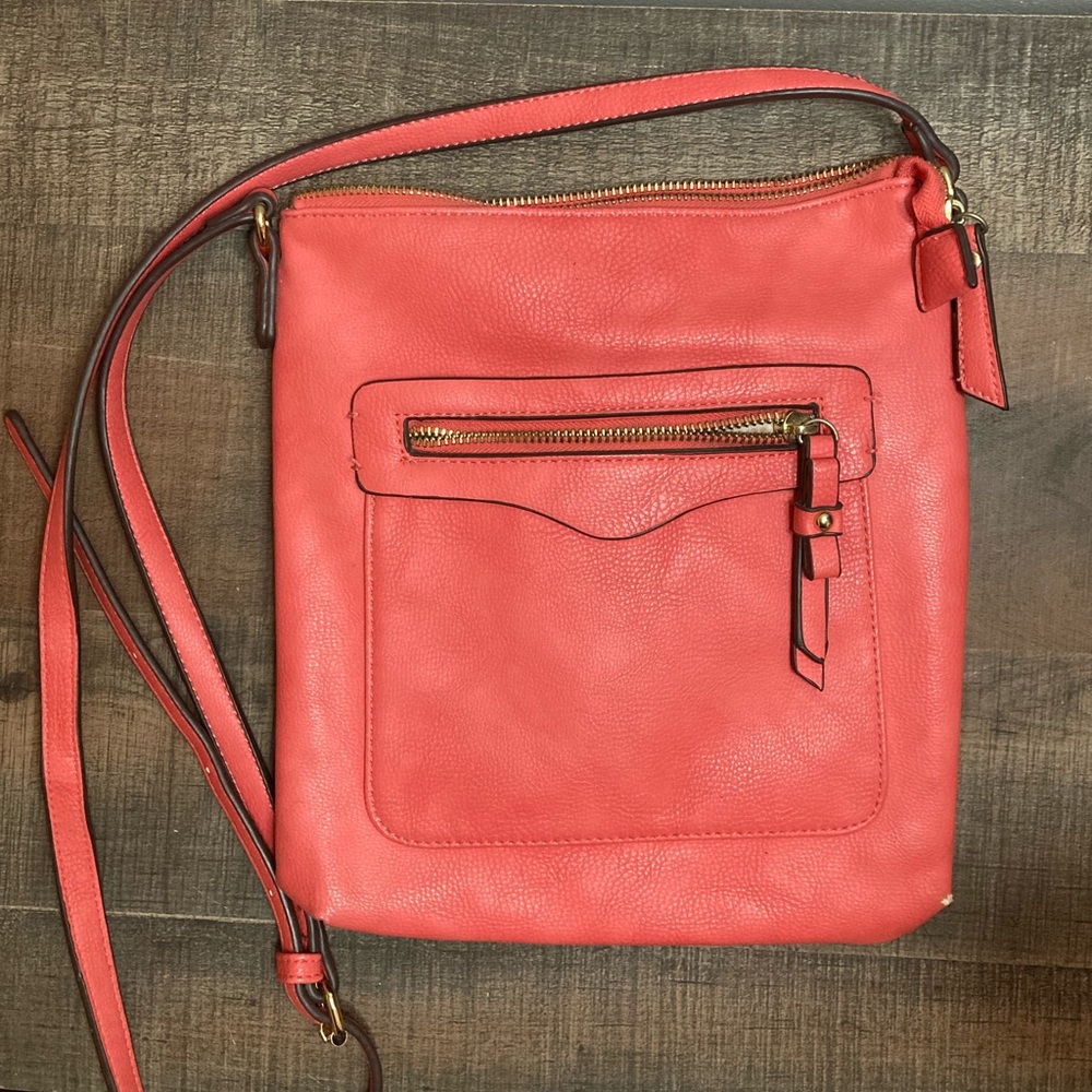 Charming Charlie Coral/Salmon Pink hardbody crossbody messenger bag